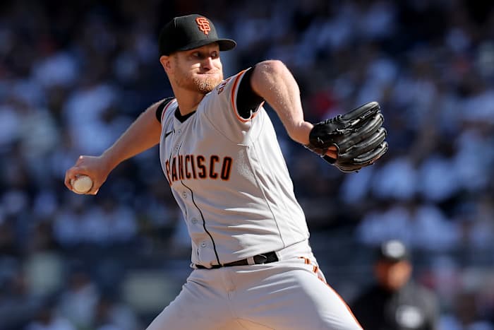 SF Giants starting pitcher Alex Cobb pitches against the New York Yankees. (2023)